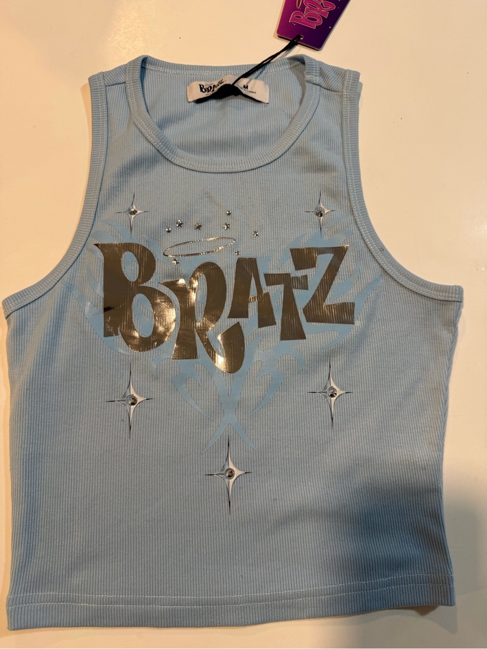 Bratz Metallic Logo Ribbed Tank Top - Light Blue